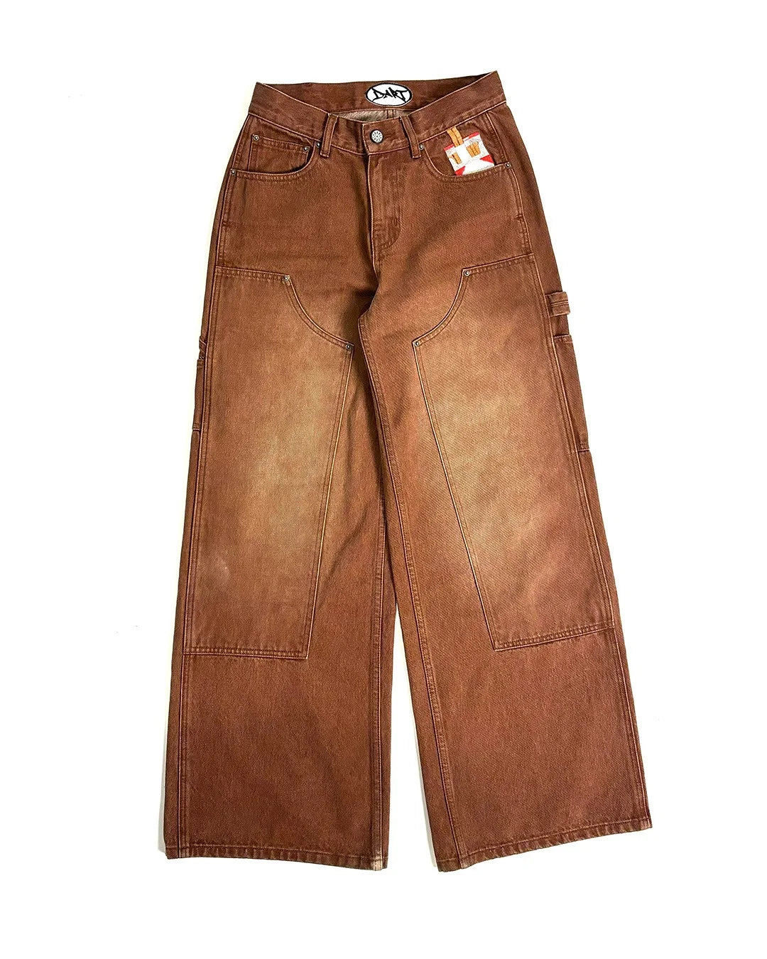New Y2K Gothic Punk American Retro Punk Embroidered Jeans Mens Washed Old Brown Loose Straight Wide Legs Fashionable Jeans