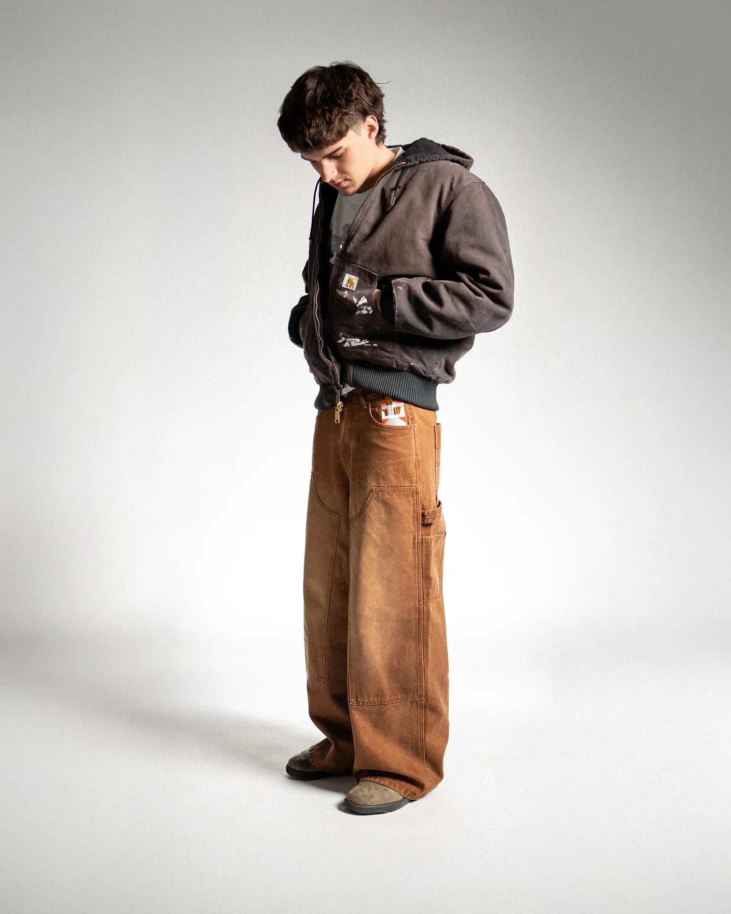 New Y2K Gothic Punk American Retro Punk Embroidered Jeans Mens Washed Old Brown Loose Straight Wide Legs Fashionable Jeans