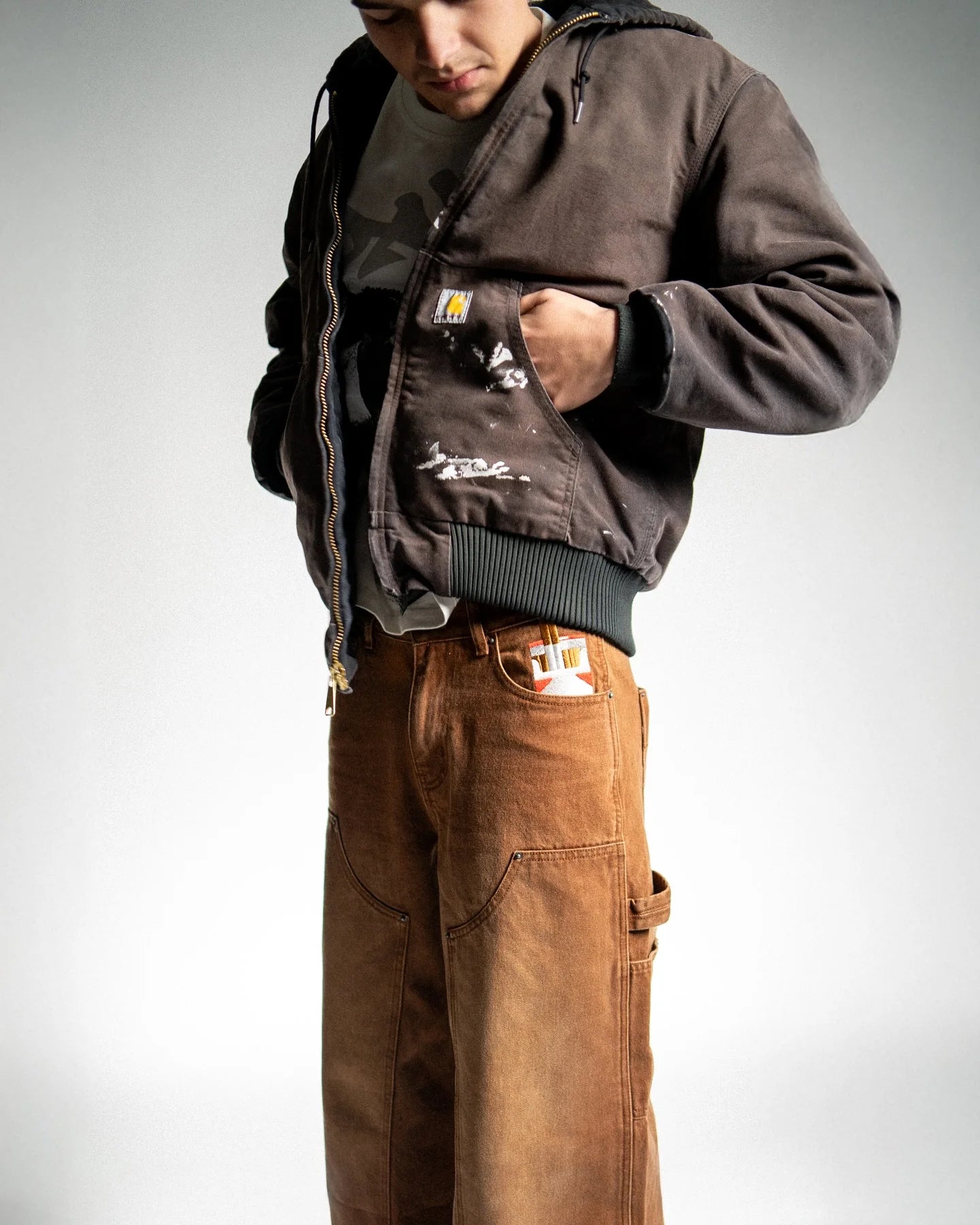 New Y2K Gothic Punk American Retro Punk Embroidered Jeans Mens Washed Old Brown Loose Straight Wide Legs Fashionable Jeans