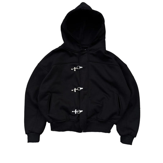 Fashionable American retro y2k design sense high street personality button solid color hoodie long sleeve pullover hoodie jacket