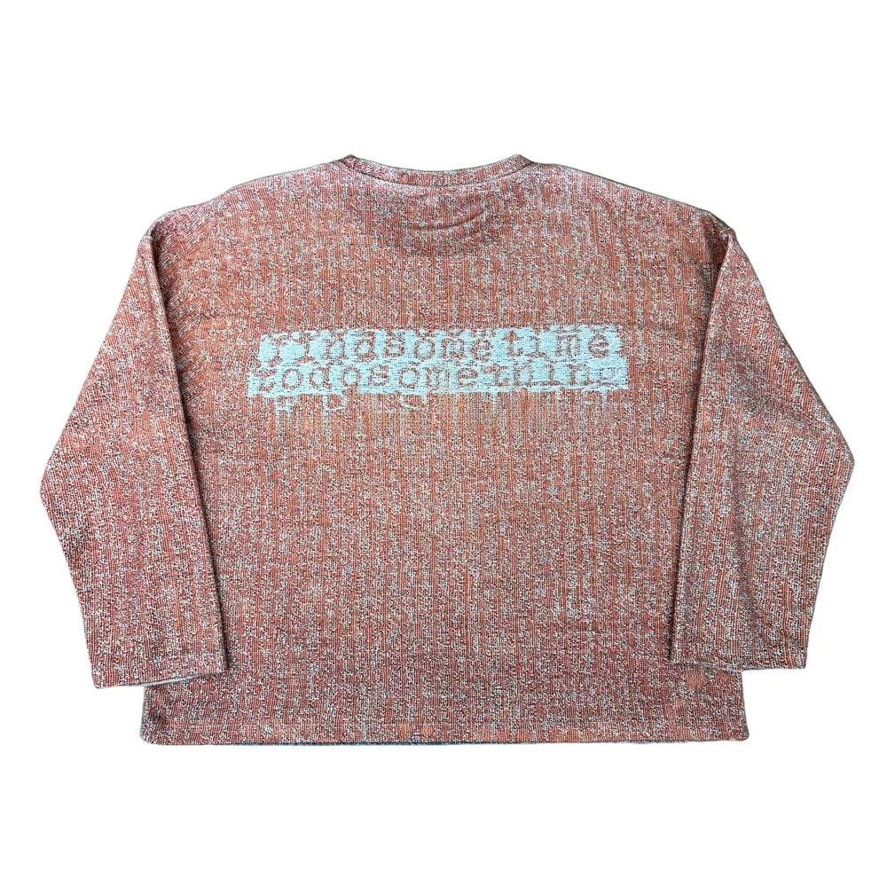 Red ler Creator Autumn Winter Print Illustration Sle Hip Hop round Ne Long Sve Loose American Retro Men's Knitted...